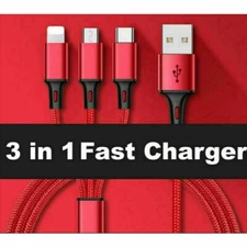 3 in 1 Fast USB Charging Cable Universal Multi Function Cell Phone Charger Cord
