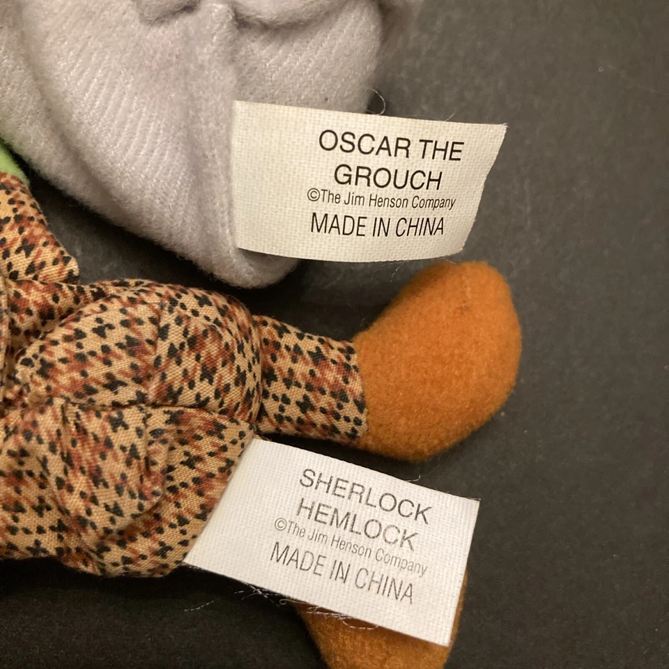 LOTE de 2 peluches vintage de Plaza Sésamo de 5” Sherlock Hemlock y 4” Oscar Kelloggs Foto 3 de 4