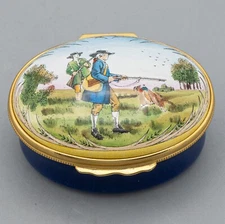 Halcyon Days Enamels Trinket Box Pheasant Bird Hunting Dog Rifle Gun Men