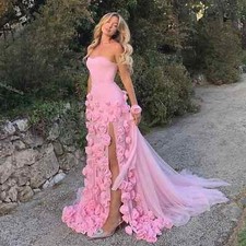 Chic Baby Pink 3D Flowers Mermaid Evening Dresses Elegant Sweetheart Party Gown 