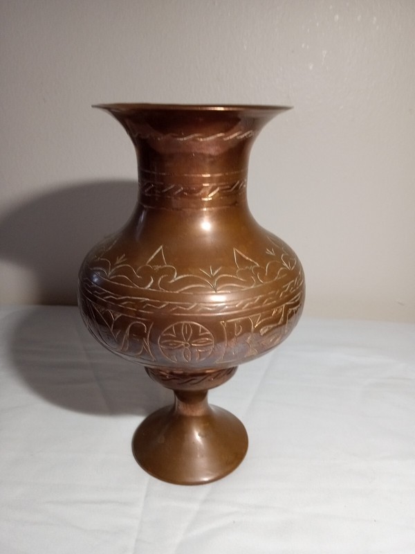 Vintage Turkish Necmittin G. Antep Karaturan Copper Vase