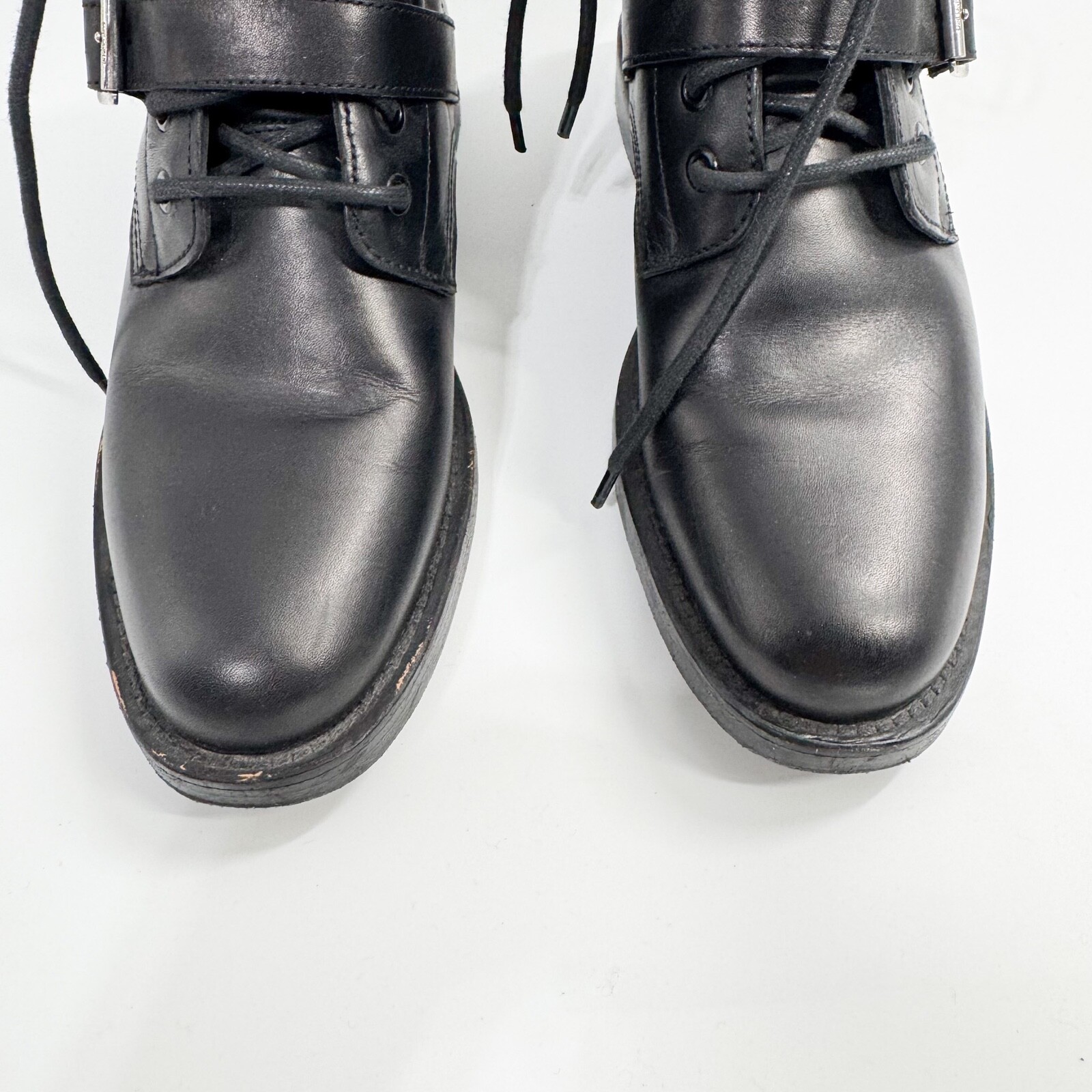 Stivali Rangers Saint Laurent in pelle nera con borchie e cinturino 39