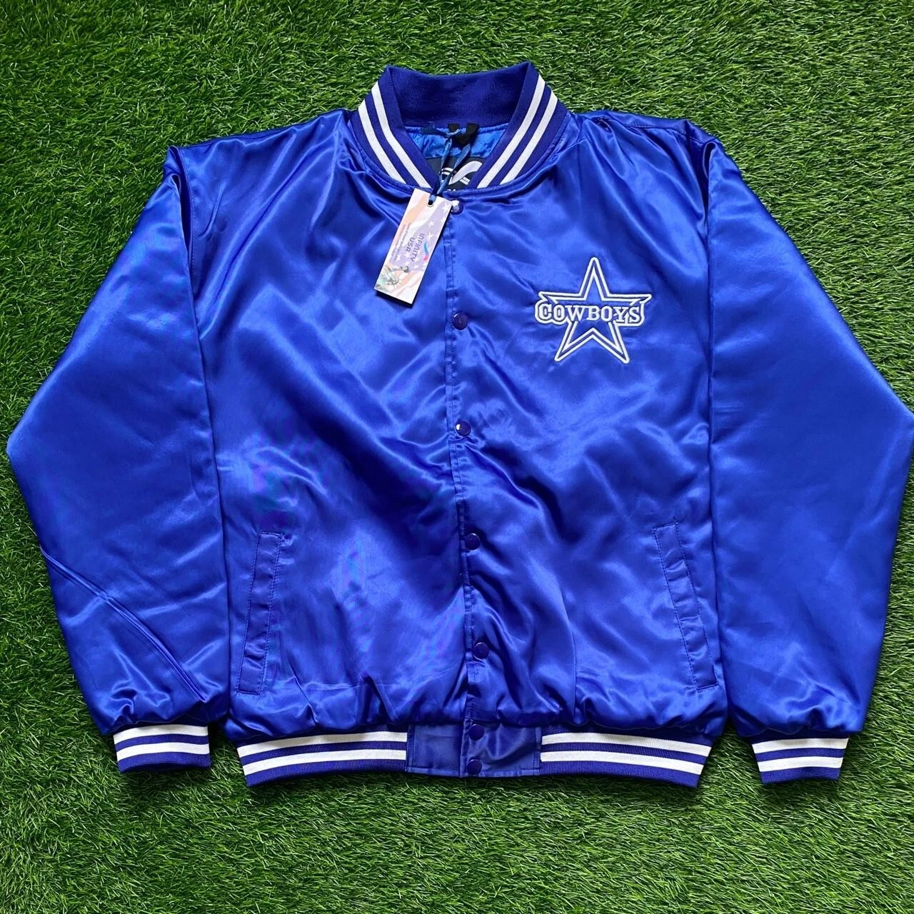 Dallas Cowboy Vintage 90s Athletic Jacket Blue Satin Bomber Style Varsity Jacket