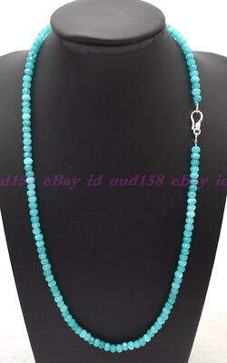 Lots 2x4mm Amazonite Blue Faceted Roundel Gems Beads Necklace Silver Clasp AA