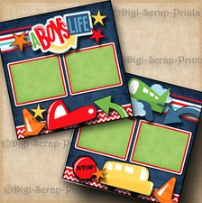 A BOY'S LIFE 2 premade scrapbook pages paper piecing layout boy DIGISCRAP A0118