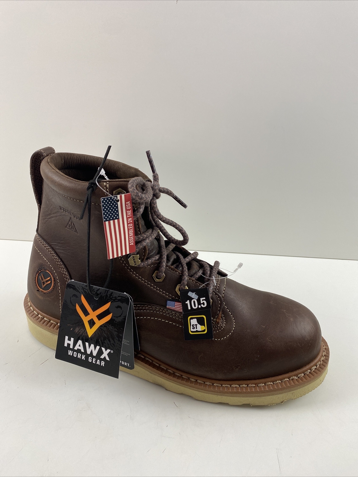 Hawx USA Brown Leather Lace Up COMP Toe Puncture Res Wedge Work Boots
