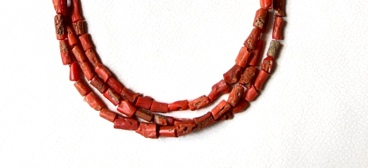 Natural Coral Gemstone Loose Beads 14'' Inches 1 Strand Vintage Red