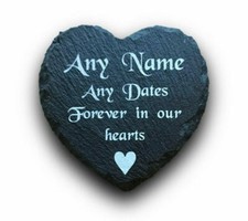 Personalised Engraved Slate Heart Memorial Grave Marker Plaque Sign ANY NAME