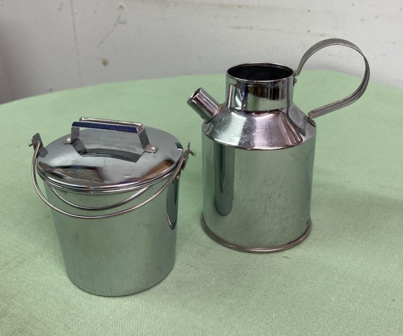 VTG Chrome Creamer Can & Sugar Bucket Good Condition 4.5" Tall