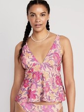 Old Navy Women  s Size XS  V Neck Swing Tankini Swim Top  Peach Floral 40 NWT