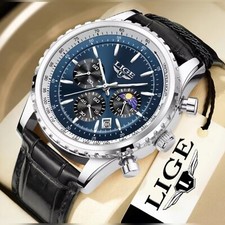 LIGE Mens Quartz Wristwatch Gents Luxury Chronagraph Waterproof Sports Watch