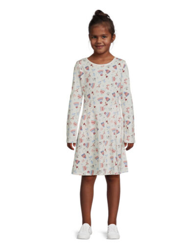 Wonder Nation Girls LS Ivory Skater Play Dress W/Pockets Size Medium (7/8)