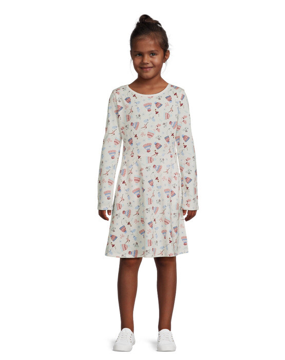 Wonder Nation Girls LS Ivory Skater Play Dress W/Pockets Size Medium (7/8)