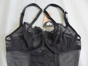LISE CHARMEL Size 32D Black Lace FEERIE Sheer Underwired Bodysuit $279 NEW