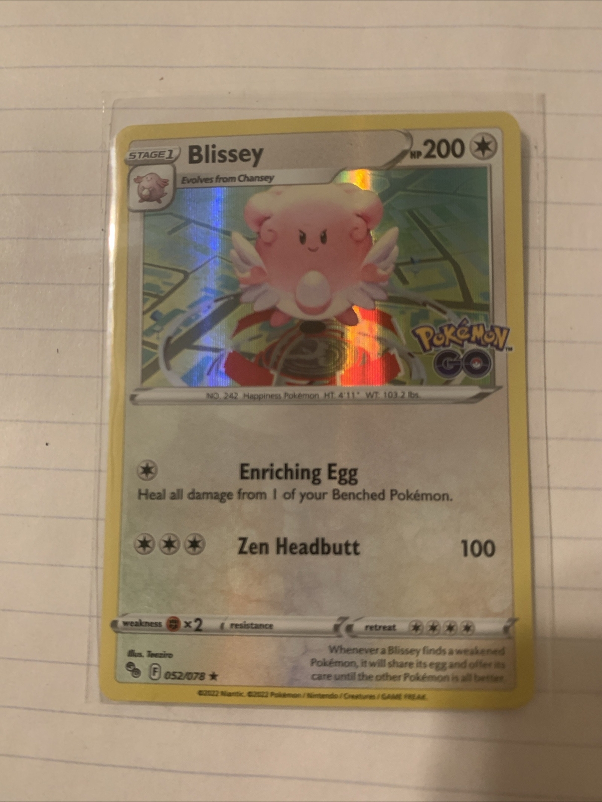 Blissey 052/078 - Pokemon Go - Holo Rare - Pokemon Card TCG - Nm-lp