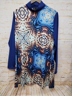 Elif Okur Womens Cover Up Dress Sz XL Blue Multicolor Stretch New