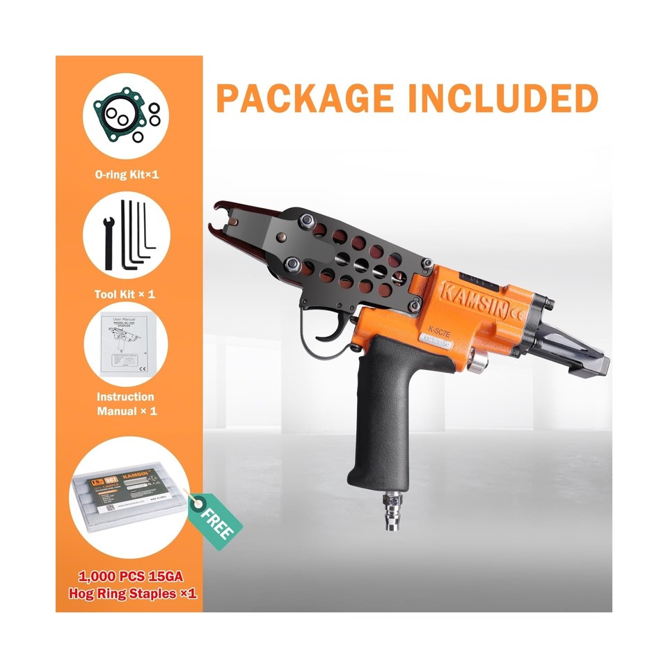 Mini Ring Gun Kamsin K-SC7E 15 Gauge Pneumatic Hog Ring Gun 3/4-Inch Crown Long Nose ...
