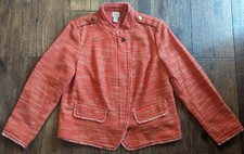 Chico's Womens Jacket Size 2 Orange White Tweed Fusion Novelty Raw Hemline
