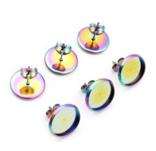 10 pcs 304 Stainless Steel Rainbow Earring Posts Studs Settings Bezels 12mm