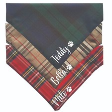 Tartan Handmade Personalised Name Dog Cat Bandana Slide on Collar Gift Present