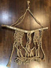 Macrame Mid Century Wall Hanging Woven/Braided Twine w/ Driftwood Vintage
