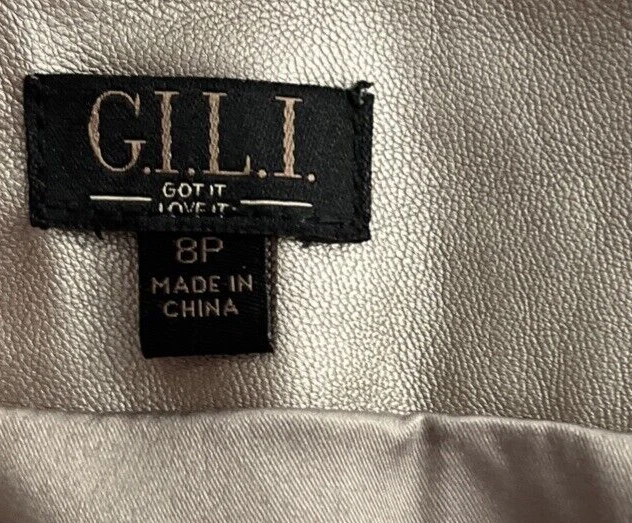 GILI Mujer Falda Lápiz Dorado Beige Pequeño 8 Cuero Sintético Sólido Cremallera Abertura Foto 2 de 4