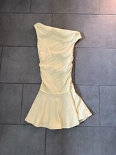 Zara Asymmetric Yellow Ruched Texture Flare Dress Size Small