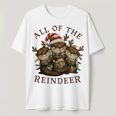 All Of the Otter Reindeer T-Shirt Funny Christmas Pun Cute Otters Holiday Tee