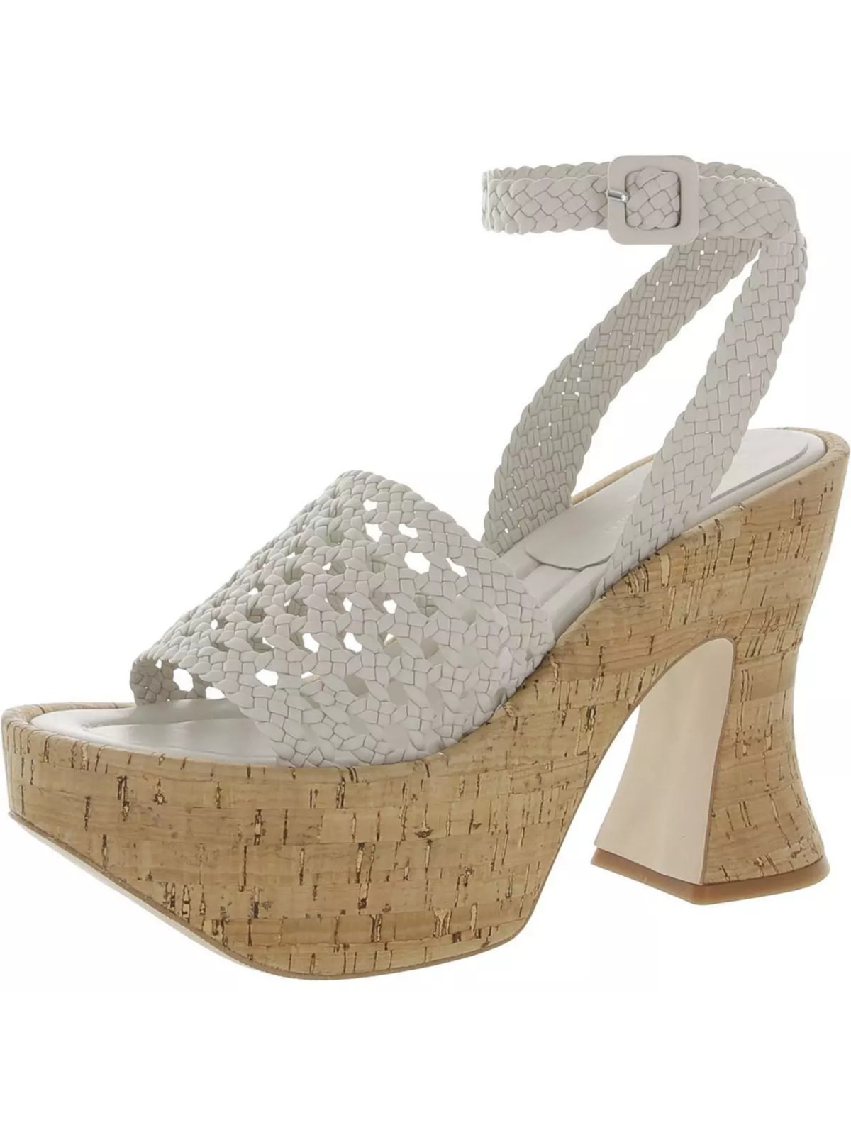 PALOMA BARCELO Womens White Woven Almond Toe Flare Leather Heeled Sandal 40