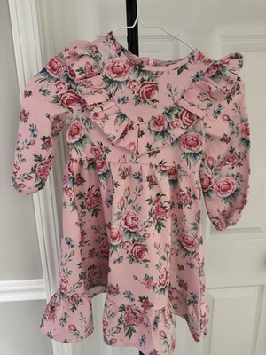 Hileelang Pink Floral Dress Girls 3-4 Years Old Long Sleeve Dress Cottagecore