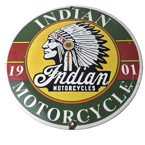 Vintage Indian Motorcycle Sign - Porcelain Gas Station Advertising Dealer Sign