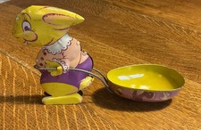 Vintage 1940s J Chein  Type  Easter Bunny Pulling Egg Cart Tin Toy