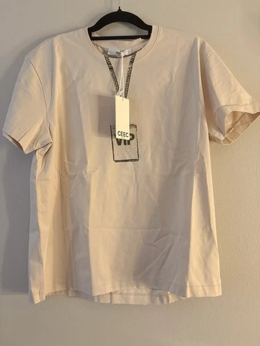 CEEC Men’s Beige VIP Graphic Logo Cotton Jersey Crew Neck T-Shirt L - product listing photo