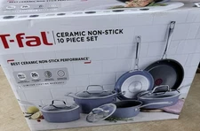 T-fal Excellence Ceramic Non-Stick Cookware Set, 10-Piece - Blue