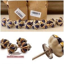 Hand-Painted Blue Yellow Ceramic Pumpkin Cabinet Knobs Set Of 8 New In Box