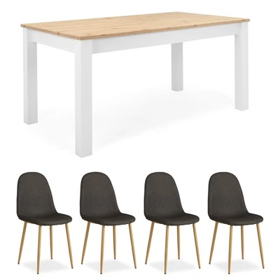 Essgruppe mit 4 Stühlen Esstisch ausziehbar Tisch Holz massiv Weiß Homestyle4u - Bild 1 von 4