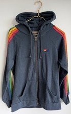 Aviator Nation Heather Navy Full Zip Hoodie Rainbow Stripe Sleeve Size Small