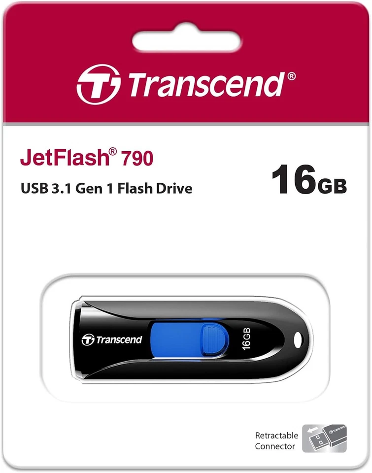 Transcend 16GB JetFlash 790 USB 3.1 Gen 1 Flash Drive (USB Stick) Black TS16GJF7 - Photo 4/4