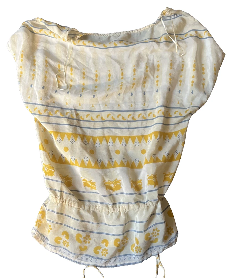 Top Irving & Fine para mujer talla XS Lucky Brand amarillo manga corta seda cintura corbata Foto 2 de 4