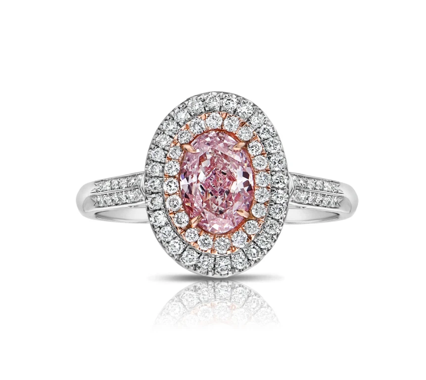14K Multi Gold Diamond Ring 2.00 Carat IGI Lab Grown Fancy Intense Pink Oval Cut - Image 4 of 4