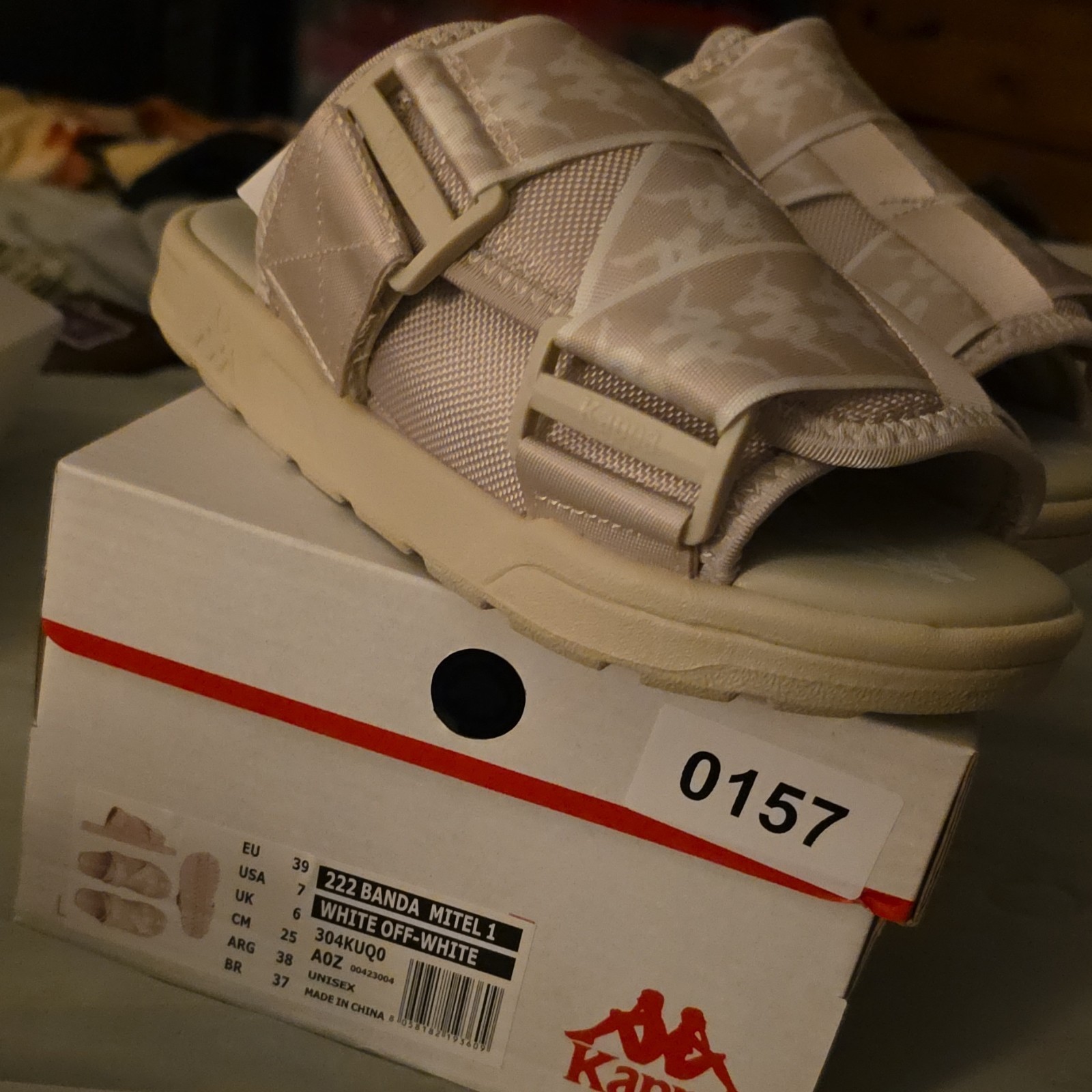 Kappa 222 Banda Mitel 1 White Off-White Slide Sandals Men US 7 Adjustable