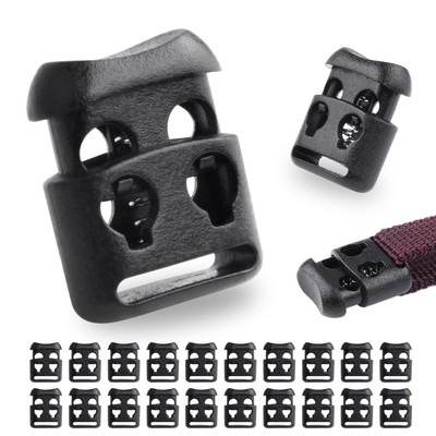 20 PCS Plastic Cord Locks for Paracord Drawstring Clip, Double Hole Spring To...