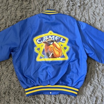 VINTAGE JOE CAMEL BASEBALL SATIN JACKET SNAP UP BOMBER LARGE 90s SWINGSTER USA