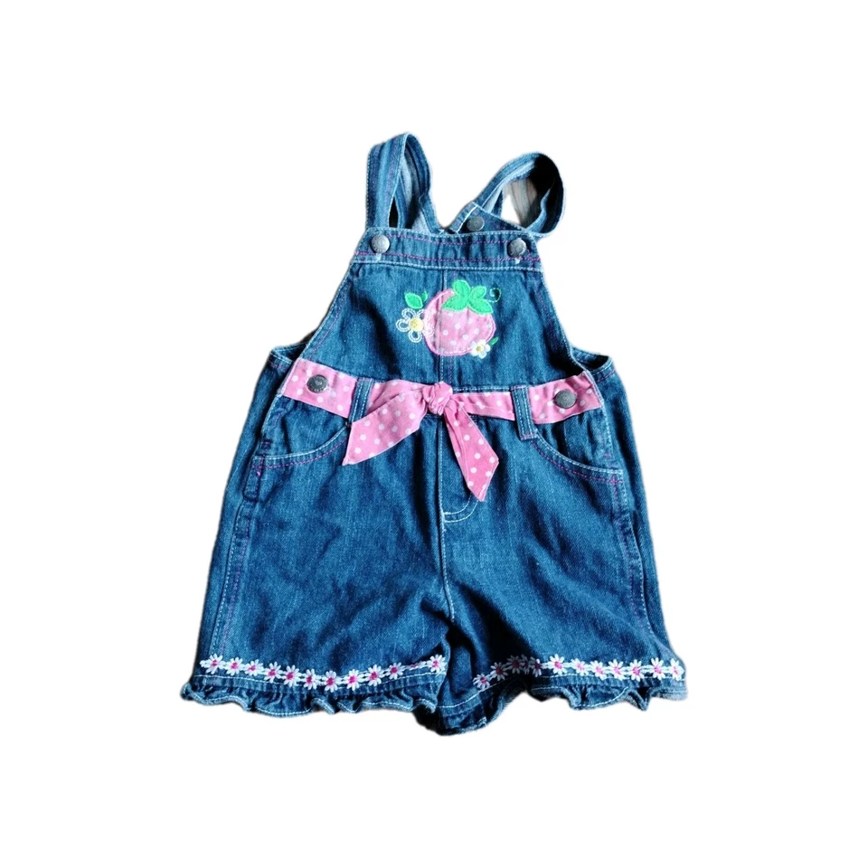 Pantalones cortos vaqueros Young Hearts vintage años 90 niñas con detalles fresa/florales 4T Foto 2 de 4