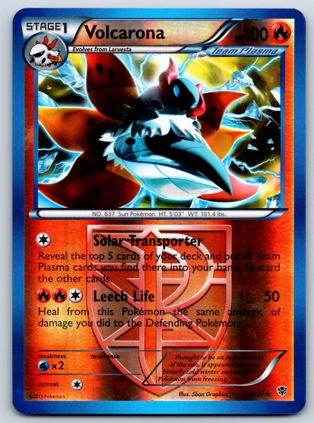 Volcarona (Team Plasma) Reverse Holo Plasma Blast 13/101 Pokemon Card LP