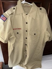 Boy Scout BSA UNIFORM SHIRT Mens Large Short Sleeve Tan D19