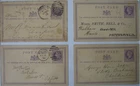 ½d Lilac 4x CP3 1878 postcards: London & Oxford duplex.; 2x unfranked.