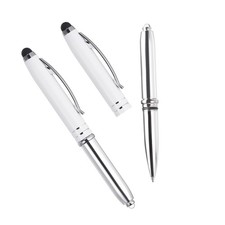 2 Pcs Ballpoint Pen with Stylus Tip and LED Flashlight, 3 in 1 Black Ink White 
