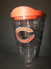 CHICAGO BEARS "C" Logo Tervis INSULATED Tumblers 24 oz With ORANGE LID 8"