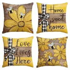 AVOIN colorlife Spring Home Sweet Home Bee Sunflower Throw Pillow Covers, 18 ...